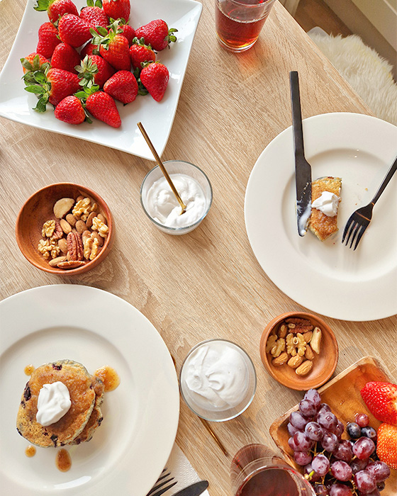 Wild Blueberry Oat Pancake & Coconut Cream | Vegan Brunch