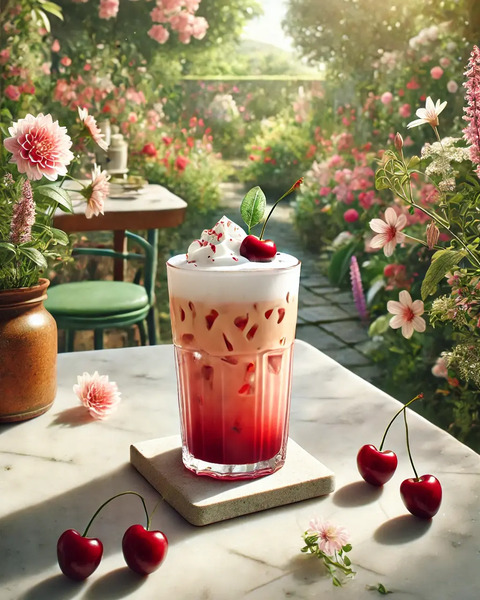 Korean cherry latte recipe with cherry syrup and cherry chung